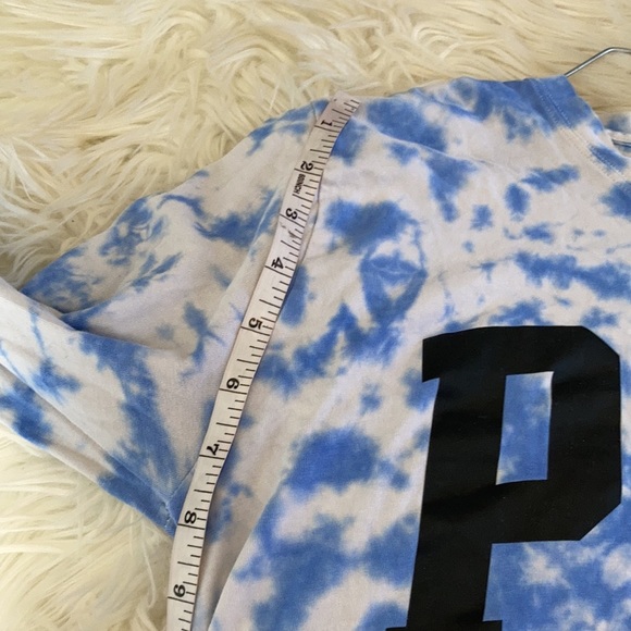 Pink Victoria’s Secret blue white tie dye cropped long sleeve crop top shirt M - Picture 15 of 16
